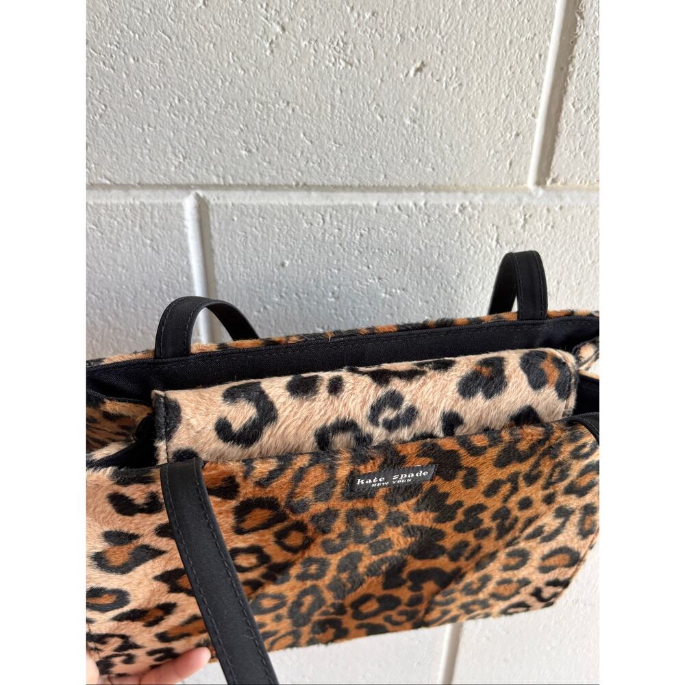 Kate Spade 90s Vintage Leopard Print Purse Fuzzy Double Handle - Picture 6 of 8